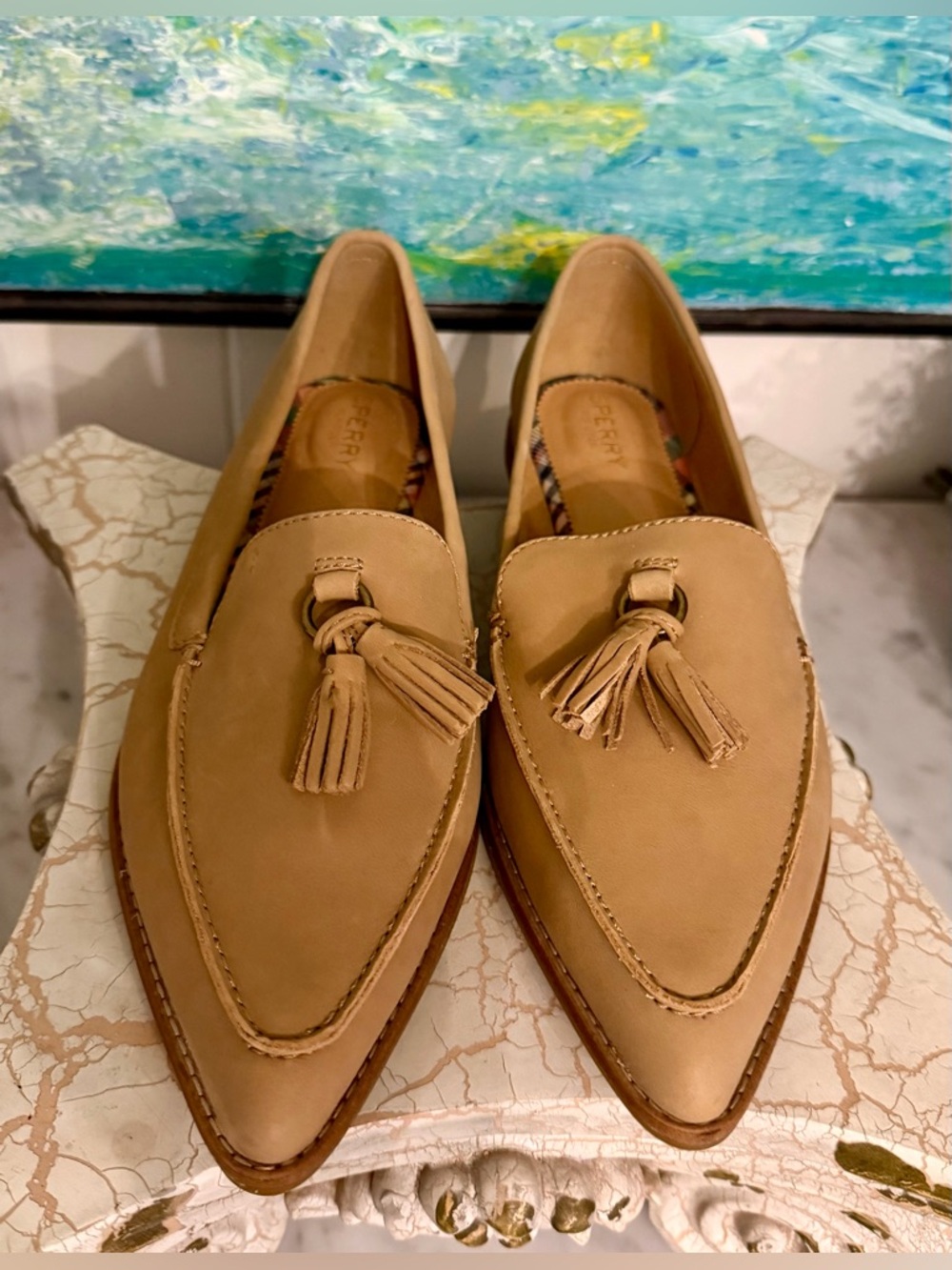 Sperry Women’s Tan Tassel Pointed Leather Loafers
